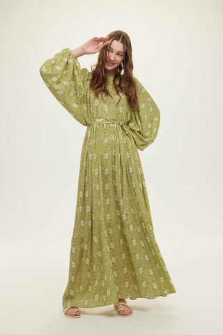 Viscose Balloon Sleeve Dress Green