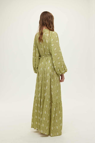 Viscose Balloon Sleeve Dress Green