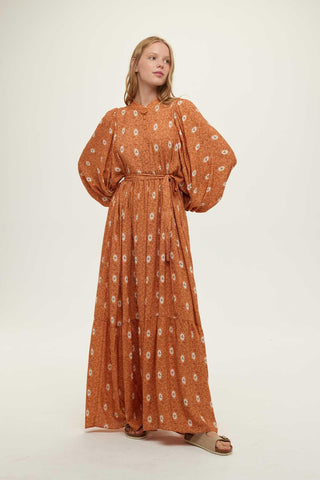 Viscose Balloon Sleeve Dress Orange