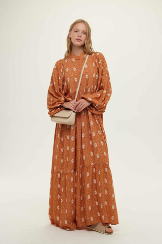 Viscose Balloon Sleeve Dress Orange