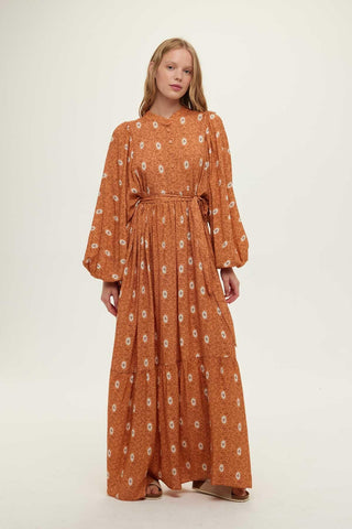 Viscose Balloon Sleeve Dress Orange