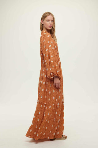 Viscose Balloon Sleeve Dress Orange