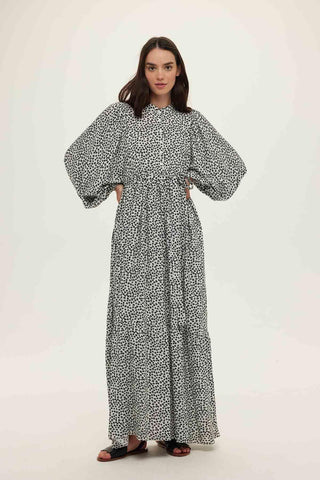 Viscose Balloon Sleeve Dress Ecru