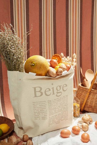 Baskılı Kanvas Çanta Bej