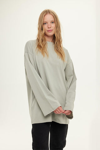 Geni̇ş Kol Oversize Tshirt Gri̇