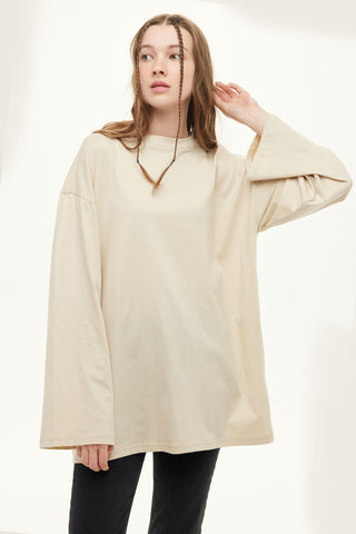 Oversize Long Sleeve T-Shirt Beige