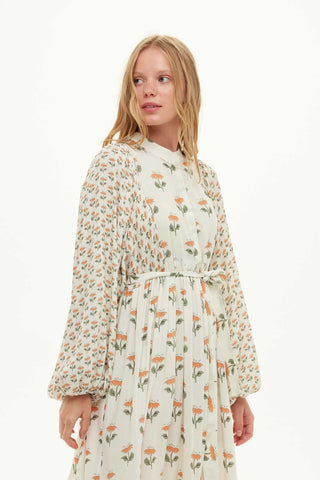 Viscose Balloon Sleeve Dress Peach