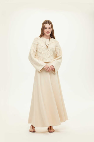 Puff Scuba Flared Skirt Beige