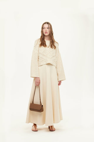 Puff Scuba Flared Skirt Beige