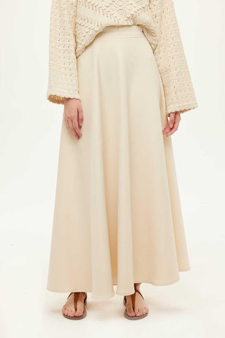 Puff Scuba Flared Skirt Beige