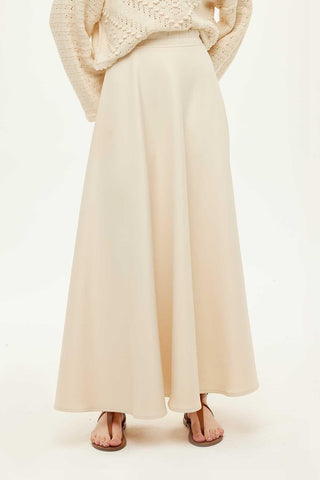 Puff Scuba Flared Skirt Beige