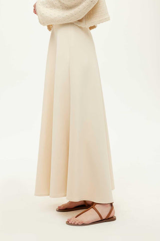 Puff Scuba Flared Skirt Beige