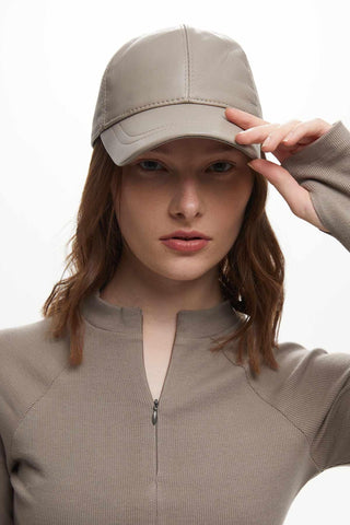 Leather Baseball Cap Grey