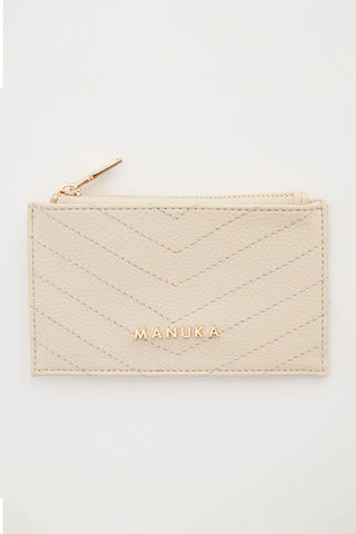 Quilted Zip Card Holder Beige