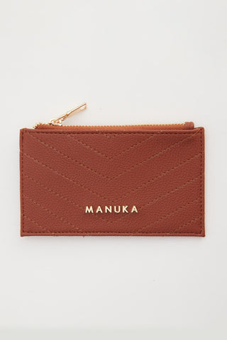 Quilted Zip Card Holder Tan