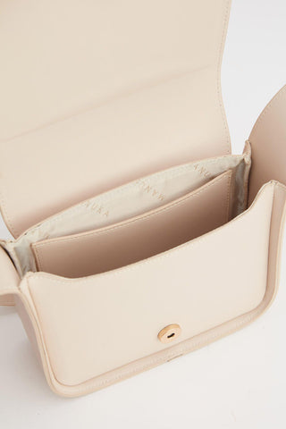 Square Leather Bag With Wide Pockets Beige