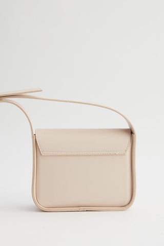 Square Leather Bag With Wide Pockets Beige