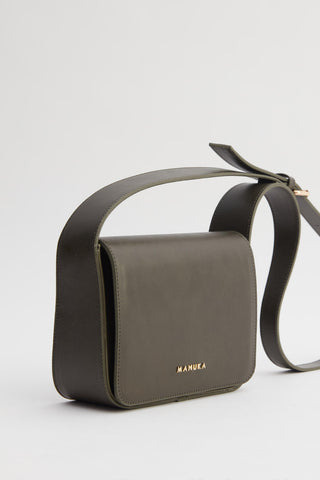 Square Faux Leather Bag With Wide Pockets Khaki