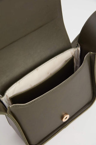 Square Leather Bag With Wide Pockets Khaki