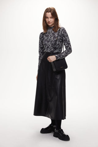 Square Faux Leather Bag With Wide Pockets Black