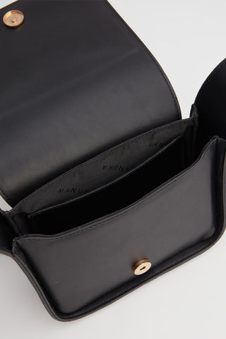 Square Leather Bag With Wide Pockets Black