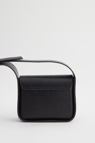 Square Leather Bag With Wide Pockets Black