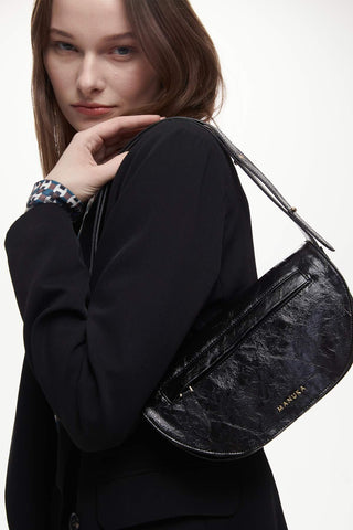 VİNTAGE KAPAKLI OVAL ÇANTA SİYAH