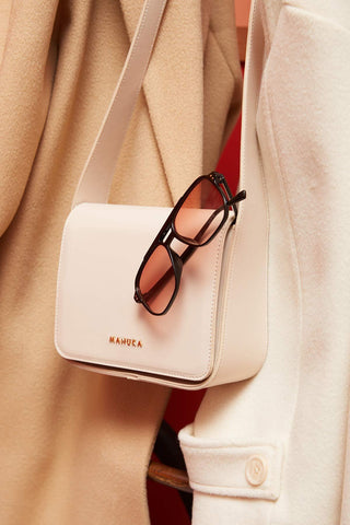 Square Faux Leather Bag With Wide Pockets Beige