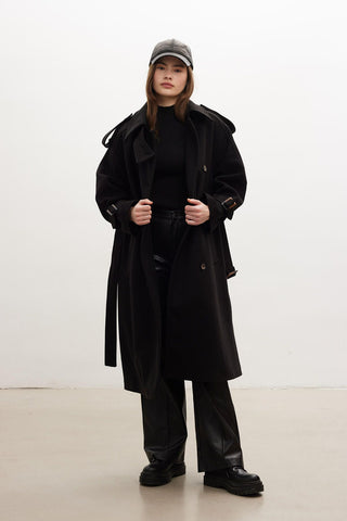 Throat Latch Trench Coat Black