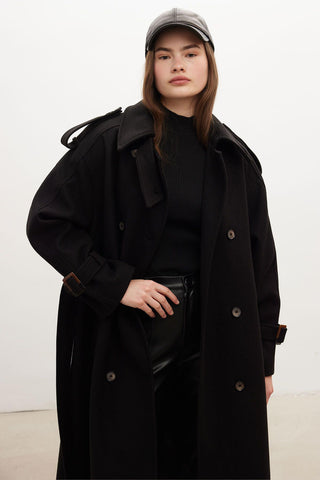 Throat Latch Trench Coat Black