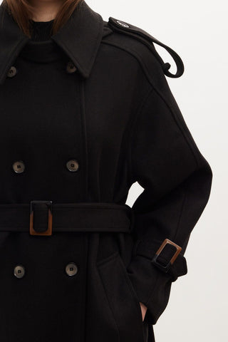 Throat Latch Trench Coat Black