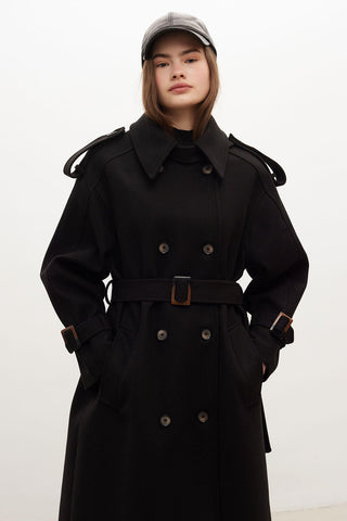 Throat Latch Trench Coat Black