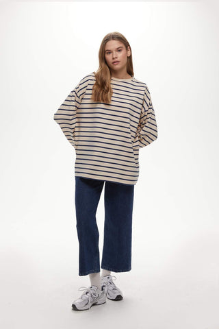 Striped Oversize Sweatshirt Blue