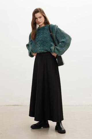 Puff Scuba Flared Skirt Black