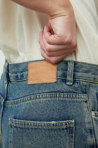 Wide Leg Denim Trousers Dark Blue