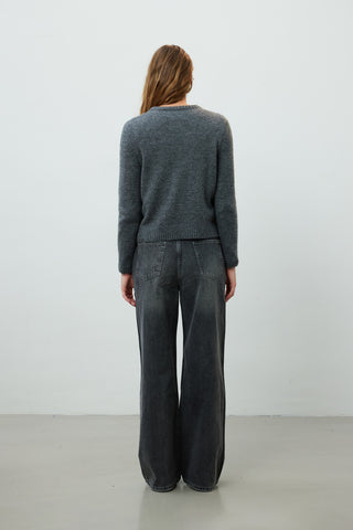 Wide Leg Denim Trousers Anthracite