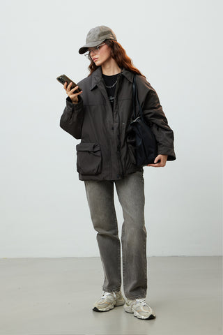 Oversize Bomber Coat Khaki