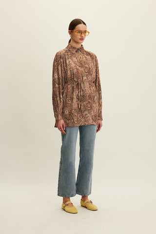 Belted Retro Style Shirt Amora