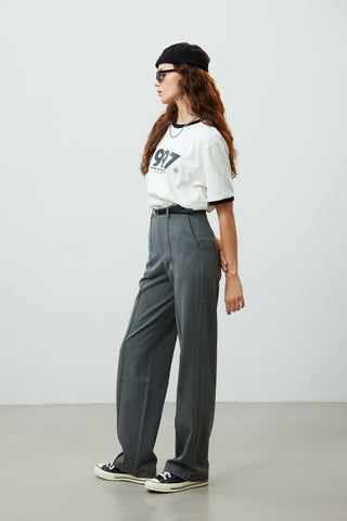 Premium Pleated Straight Trousers Grey