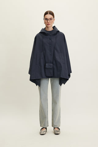 Cape Trench Coat With Bag Detail Navy Blue