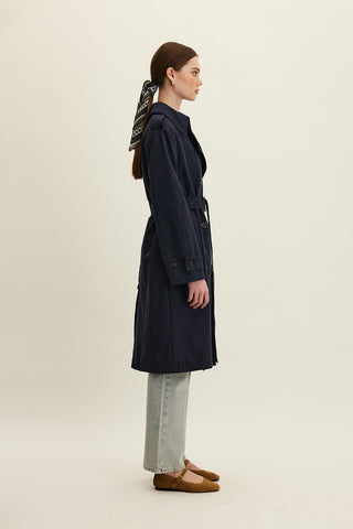 Anika Belted Trench Coat Navy Blue