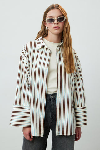 Striped Cotton Shirt Beige