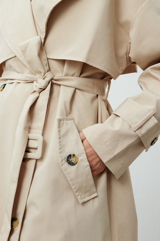 Double-Breasted Trench Coat With Buttons Beige