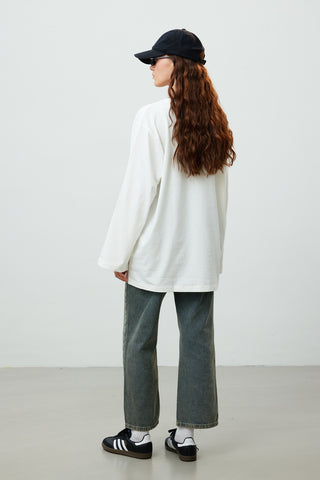 Oversize Cotton Long Sleeve T-Shirt Ecru