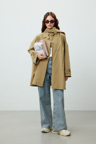 Stockholm Scarf Detailed Oversize Trench Coat Green