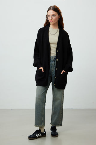 Soft Textured Oversize Cardigan Black