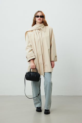 Stockholm Scarf Detailed Oversize Trench Coat Beige