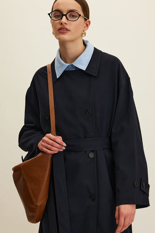 Nicola Double Breasted Trench Coat Navy Blue