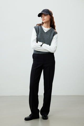 Front Seam Straight Pants Black