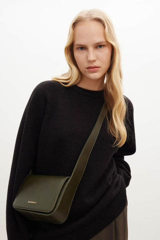 Square Faux Leather Bag With Wide Pockets Khaki